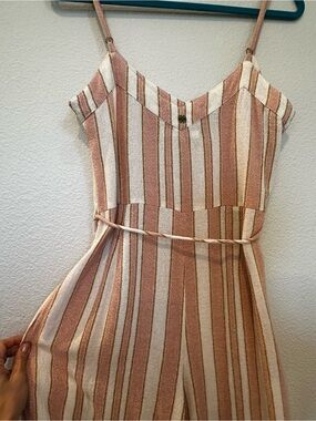 Rip Curl Striped Wide Leg Jumpsuit Pink Cream Gold Cotton Resort Romper